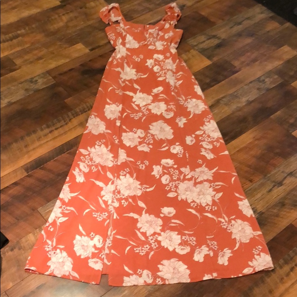 Women’s coral, floral maxi dress